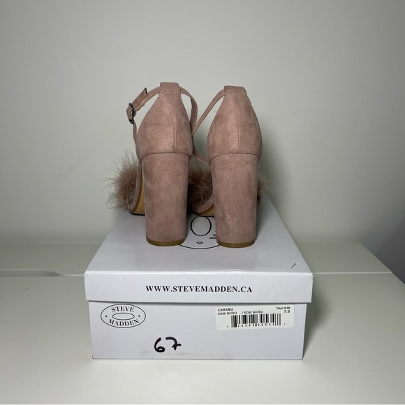 Steve Madden women's pink taupe Carabu fluffy coquette block heel sandals in 7.5 - Picture 4 of 11